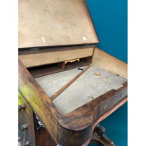 516 - Victorian rosewood veneered Davenport desk 4 drawers and dummy drawers the other side. The sloping t... 