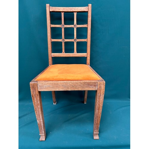 518 - Set of four limed oak dining chairs with lattice backs circa 1920 in the style of Heals or late Arts... 