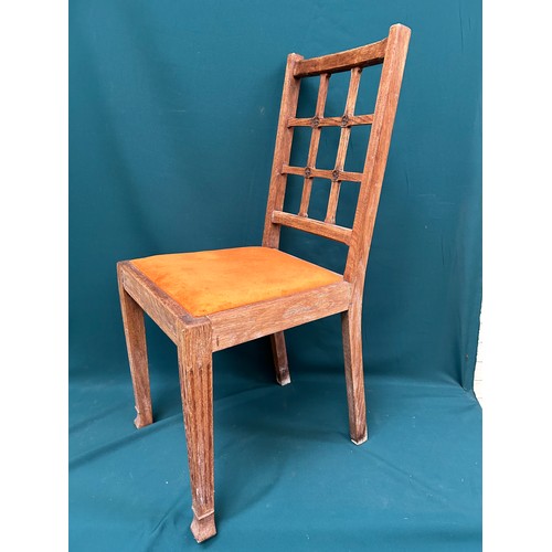 518 - Set of four limed oak dining chairs with lattice backs circa 1920 in the style of Heals or late Arts... 