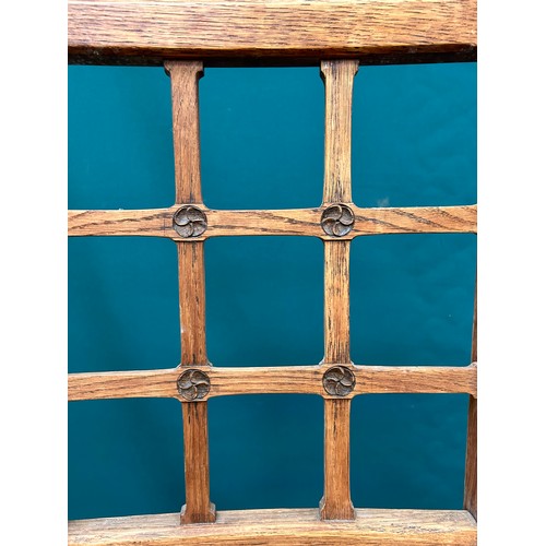 518 - Set of four limed oak dining chairs with lattice backs circa 1920 in the style of Heals or late Arts... 