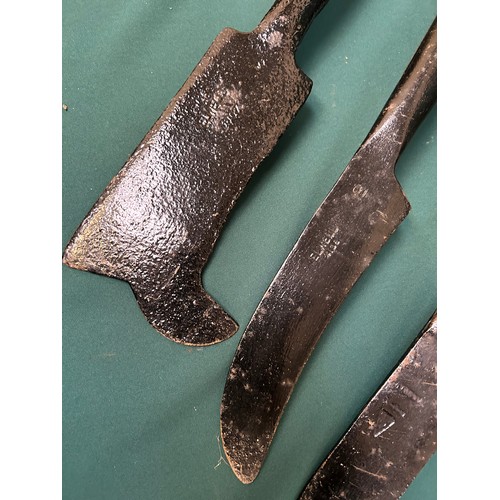 361 - An antique bill hook by Edward Elwell Ltd and two hedge knives, one also by Elwell