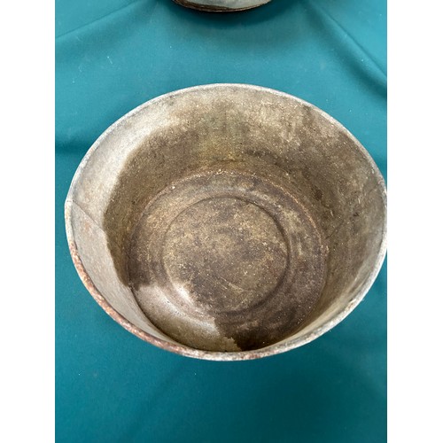 415 - Two ex military galvanised horse feeding bowls, WW2 or before, one dated 1941 with broad arrow mark ... 