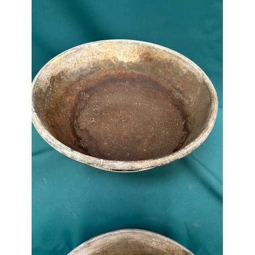 415 - Two ex military galvanised horse feeding bowls, WW2 or before, one dated 1941 with broad arrow mark ... 