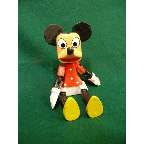 391 - WOODEN HANDPAINTED MICKEY MOUSE SHELF SITTER WITH JOINTED LIMBS