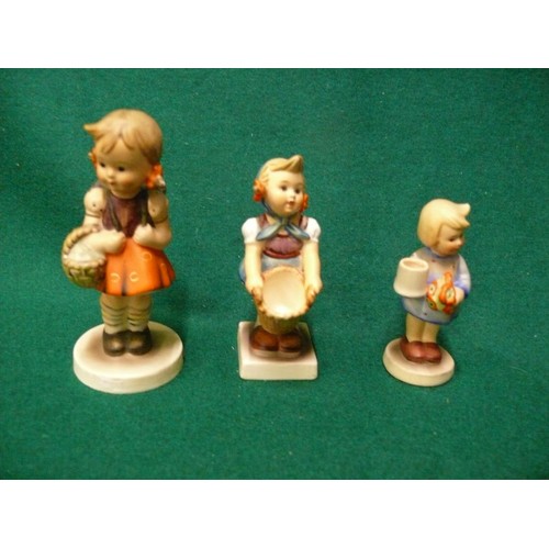 1 - 3 GOEBEL FIGURES ALL 1960`S  A LARGER ONE SCHOOL GIRL, LITTLE HELPER, no115 Girl With Flower Bouquet... 