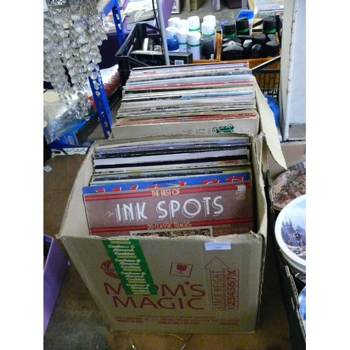 496 - 2 LARGE BOXES OF VARIOUS LP RECORDS TO INCLUDE THE INK SPOTS, CAMEO, KYLIE & JASON ETC