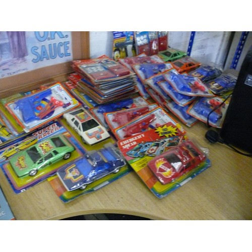 501 - LARGE COLLECTION OF NEW AND PACKAGED TOYS CARS, GUNS ETC