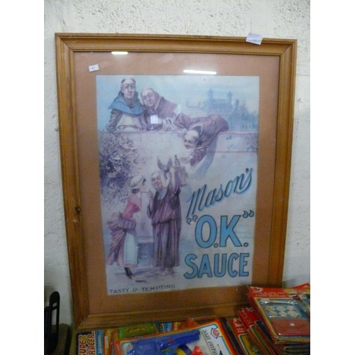 502 - LARGE FRAMED AND GLAZED ADVERTISING PICTURE 'MASONS OK SAUCE'