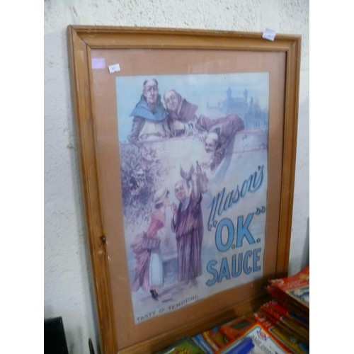 502 - LARGE FRAMED AND GLAZED ADVERTISING PICTURE 'MASONS OK SAUCE'