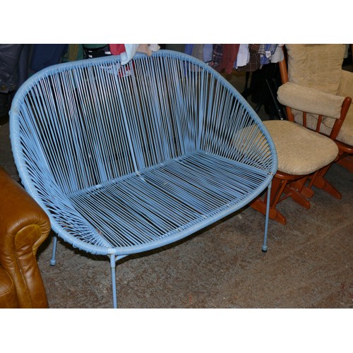 534 - RETRO BLUE RATTAN GARDEN BENCH