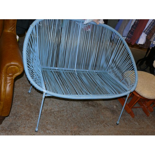 534 - RETRO BLUE RATTAN GARDEN BENCH