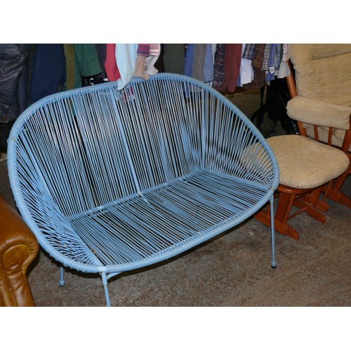 534 - RETRO BLUE RATTAN GARDEN BENCH