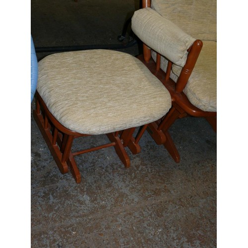 535 - A PAIR OF GOOD QUALITY GLIDER ROCKING CHAIRS BY DUTALIER WITH 1 MATCHING FOOT STOOL