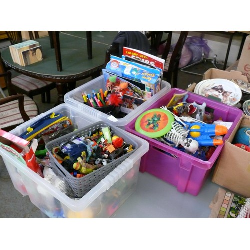 491 - 3 TUBS OF VARIOUS TOYS TO INCLUDE LEGO, FIGURINES, BOOKS ETC