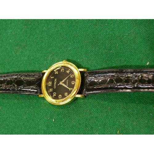 26 - CITRON  LOVELY GENTS WATCH GOLD PLATED WITH REAL LEATHER STRAP WORKING FINE