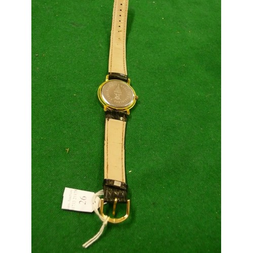 26 - CITRON  LOVELY GENTS WATCH GOLD PLATED WITH REAL LEATHER STRAP WORKING FINE