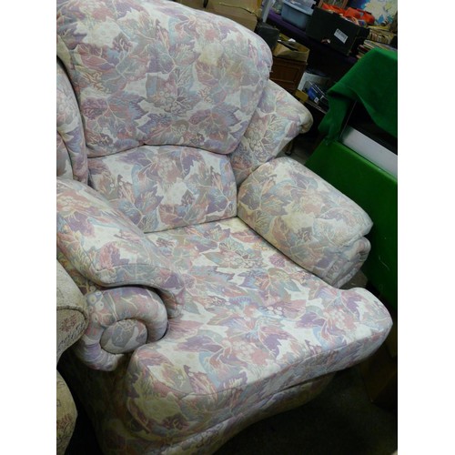 531 - LARGE VERY COMFORTABLE G PLAN ARMCHAIR WITH PRETTY FLORAL UPHOLSTERY