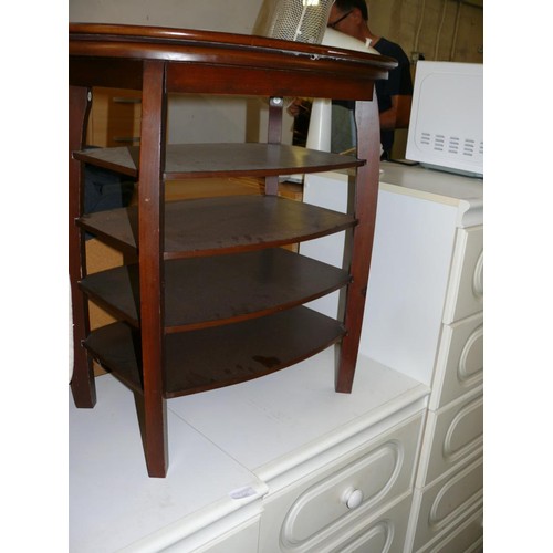 541 - RETRO WOODEN SIDE TABLE WITH METAMORPHIC TOP AND 4 SHELVES BELOW