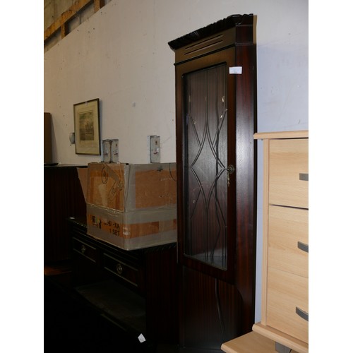 564 - TALL DARK WOOD CORNER CABINET