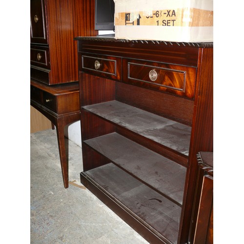 567 - LARGE DARK WOOD BOOKCASE WITH 2 DRAWERS TO TOP