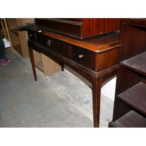 569 - LARGE DARK WOOD CONSOLE TABLE OR DESK WITH 3 DRAWERS