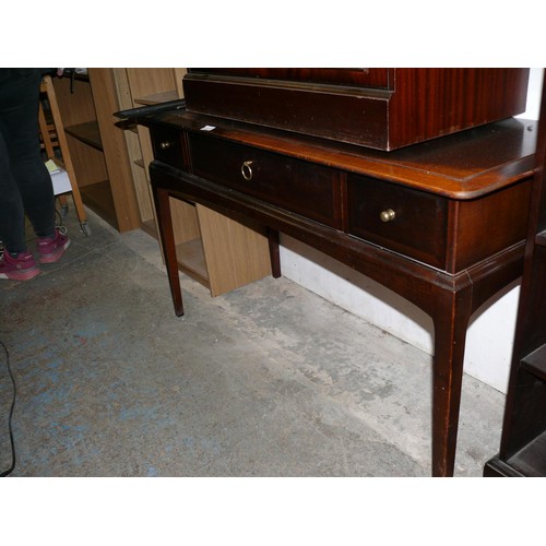 569 - LARGE DARK WOOD CONSOLE TABLE OR DESK WITH 3 DRAWERS