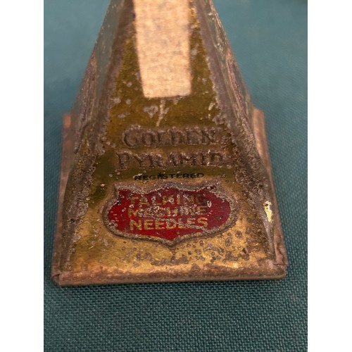 218 - Four vintage tins including Golden Pyramid gramophone needles, Bryant & May, Oxo and 1862 Internatio... 