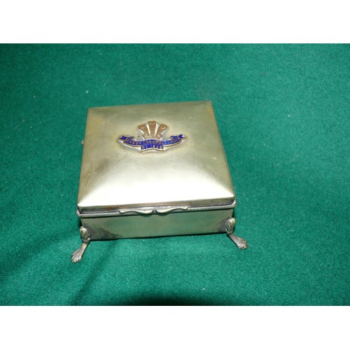 4 - A SILVER METAL CIGARETTE BOX OF THE DUKE OF CORNWELL LODGE No 1839 WITH HIS FAMILY CREST THE FLEUR D... 