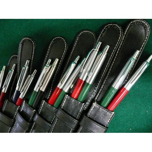 36 - A LOT OF PENS IN LEATHER CASES MAINLY PARKER , REFER TO PHOTO