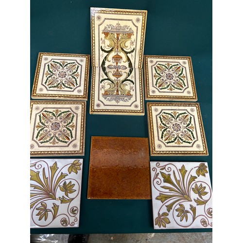 216 - 6 x decorative Victorian fireplace tiles and three others