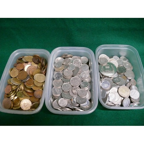 42 - 3 PLASTIC TUBS OF FOREIGN COINS A LARGE 
QUANTITY