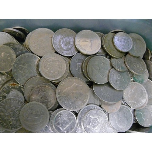 42 - 3 PLASTIC TUBS OF FOREIGN COINS A LARGE 
QUANTITY