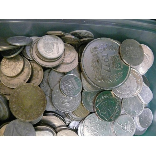 42 - 3 PLASTIC TUBS OF FOREIGN COINS A LARGE 
QUANTITY