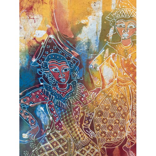 259 - Late 20th Century original Balinese Batik picture on cotton fabric - traditional dancers in costume ... 