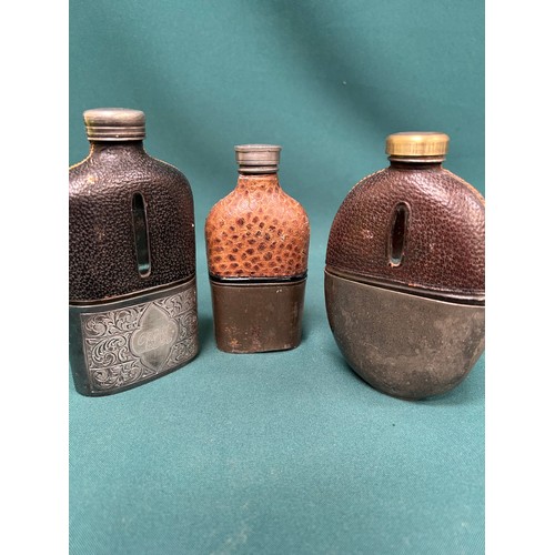 293 - Three Edwardian Spirit or Hip Flasks with detachable cups including one by James Deakin & Sons with ... 