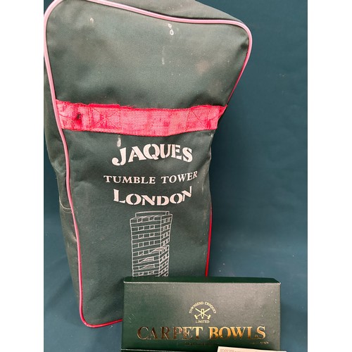 185 - Vintage Jaques of London giant wooden block tumble tower in original bag - also a boxed set of Carpe... 