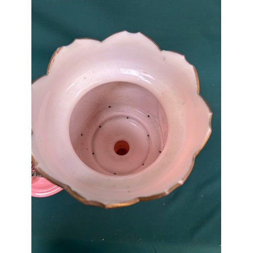 205 - A pair of Victorian pink glass lustres in very good condition. 2 drops missing. One has hairline cra... 