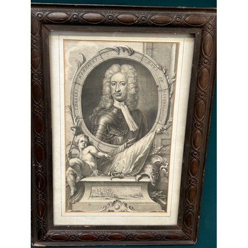 156 - 18th Century copper plate engraving of Charles Mordaunt Earl of Peterborough after the original pain... 