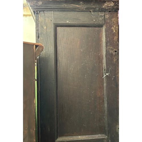 521 - A very large antique oak Housekeepers cupboard from a Norfolk country house. The doors each with fou... 