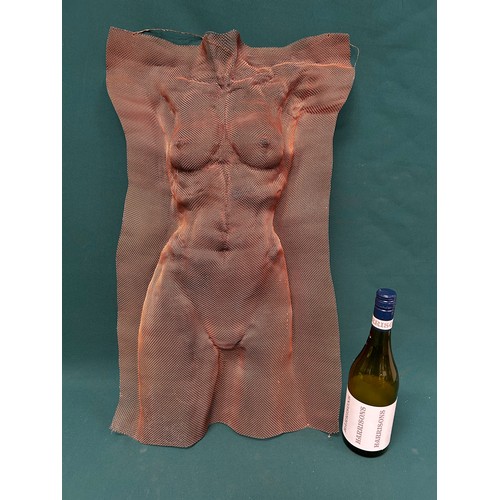 164 - Modern Art - Female Nude wire wall sculpture - copper colour -  73cm x 44cm, Possibly by David Begbi... 