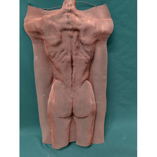 165 - Modern Art - Nude wire wall sculpture - torso - copper colour -  72cm x 46cm. Possibly by David Begb... 