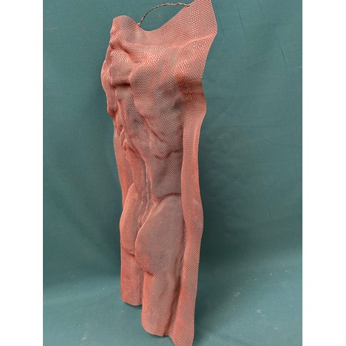 165 - Modern Art - Nude wire wall sculpture - torso - copper colour -  72cm x 46cm. Possibly by David Begb... 