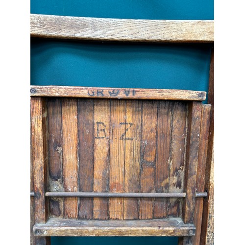 524 - Two WW2 era wooden folding chairs, one oak - war Department with George VI stamp, the other in beech