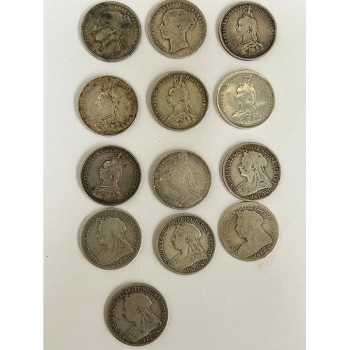 83 - Collection of 13 Queen Victoria Silver Shillings to include 1872, 73, 1887 x 5 (3 in VF cond), 1890,... 