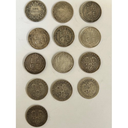 83 - Collection of 13 Queen Victoria Silver Shillings to include 1872, 73, 1887 x 5 (3 in VF cond), 1890,... 