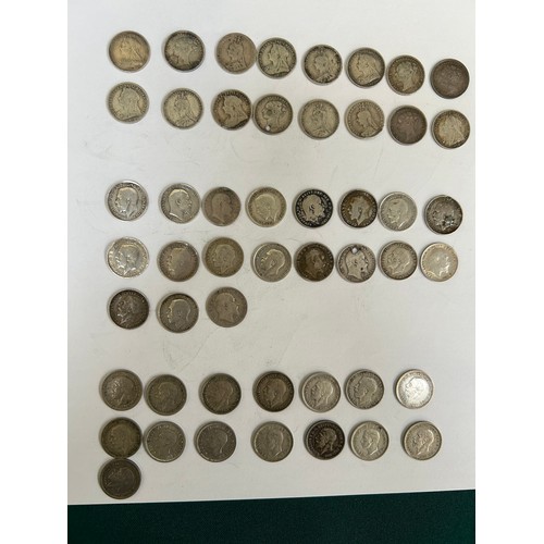 84 - Collection of threepenny bits including 16 Queen Victoria, 19 X Edward VII & George V pre 1920 and 1... 