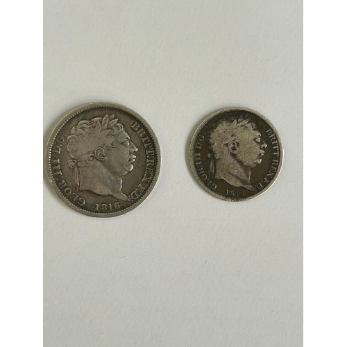 85 - A George III 1816 silver Shilling and an 1816 silver Threepenny