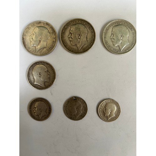 90 - Edward VII & George V silver coins inc 3 x Florins 1912. 13, 14, Edward VII shilling 1908, 3 x Sixpe... 