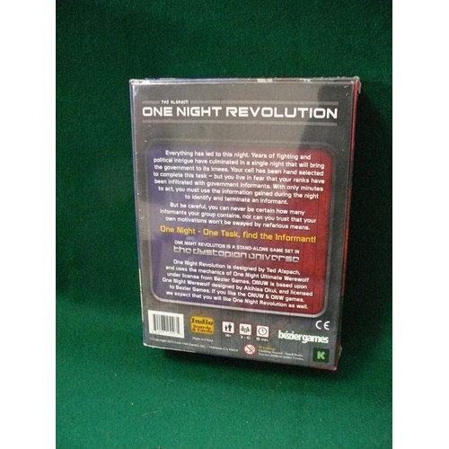 92 - ONE NIGHT REVOLUTION -  SECRET IDENTITIES-DEDUCTION-DECEPTION GAME, SEALED -  BEZIER GAMES