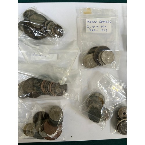 93 - Bag of Foreign coins including Jersey, Ireland, Italy, USA, Guernsey, French. Includes French .835 s... 